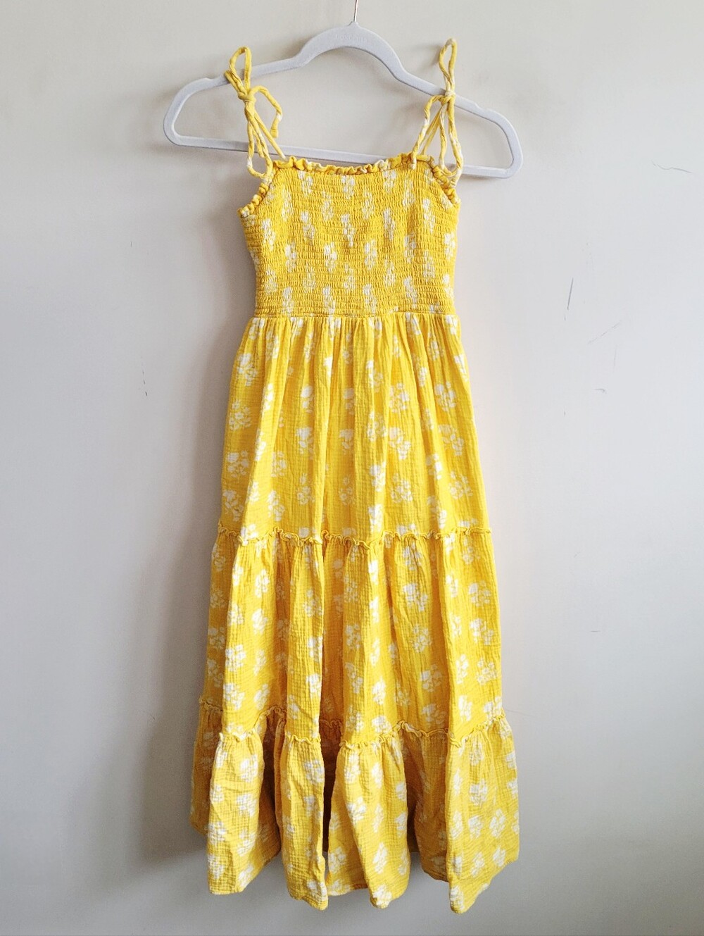 SweetHoney Girls Yellow Floral Tiered Maxi‎ Dress Smocked Bodice Size 12 Cotton